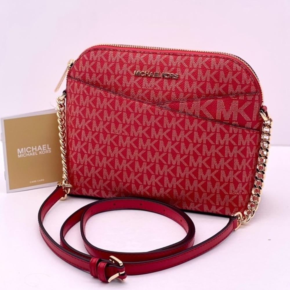 MICHAEL KORS Medium Logo Dome Crossbody Bright Red Multi - Picture 1 of 14